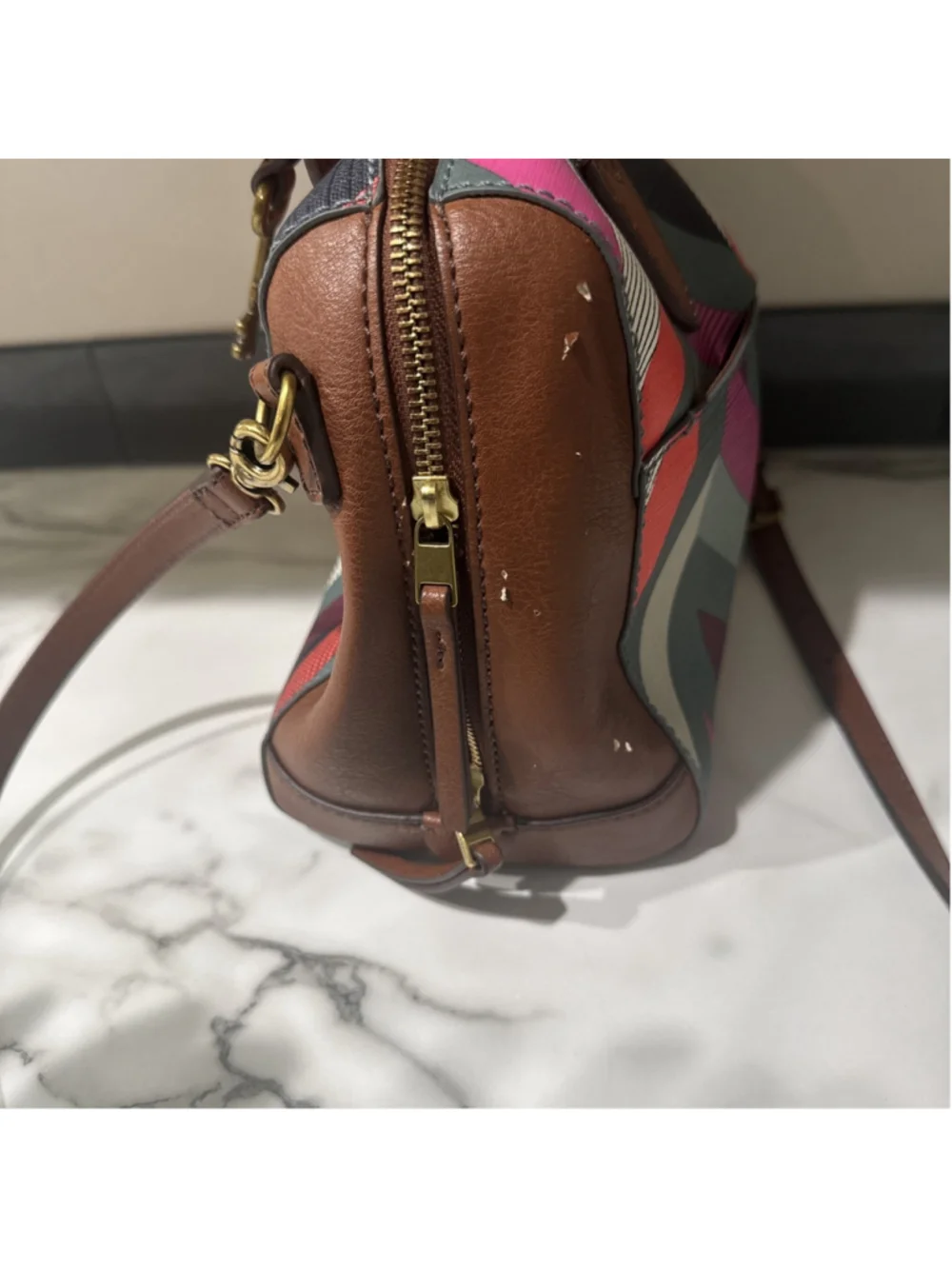 FOSSIL FIONA CHEVRON MULTI-COLOR SATCHEL CROSSBODY Purse Bag Read